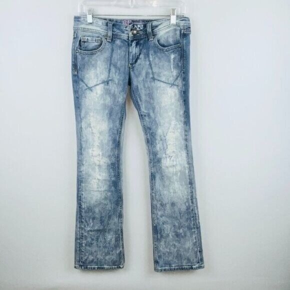 ReRock Express Jeans Womens Artsy Unique Bleached Acid Wash Bootcut 4 - Picture 1 of 12